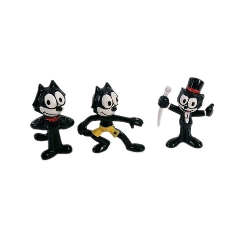 Lot of 3 Felix the Cat PVC Figures by‎ Applause 1989 Bow Tie Top Hat Shorts 2"